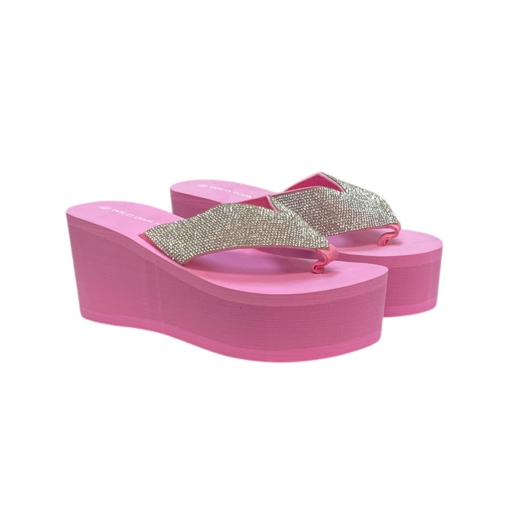 Wild Diva Pink Platform Sandals with Gold Straps
